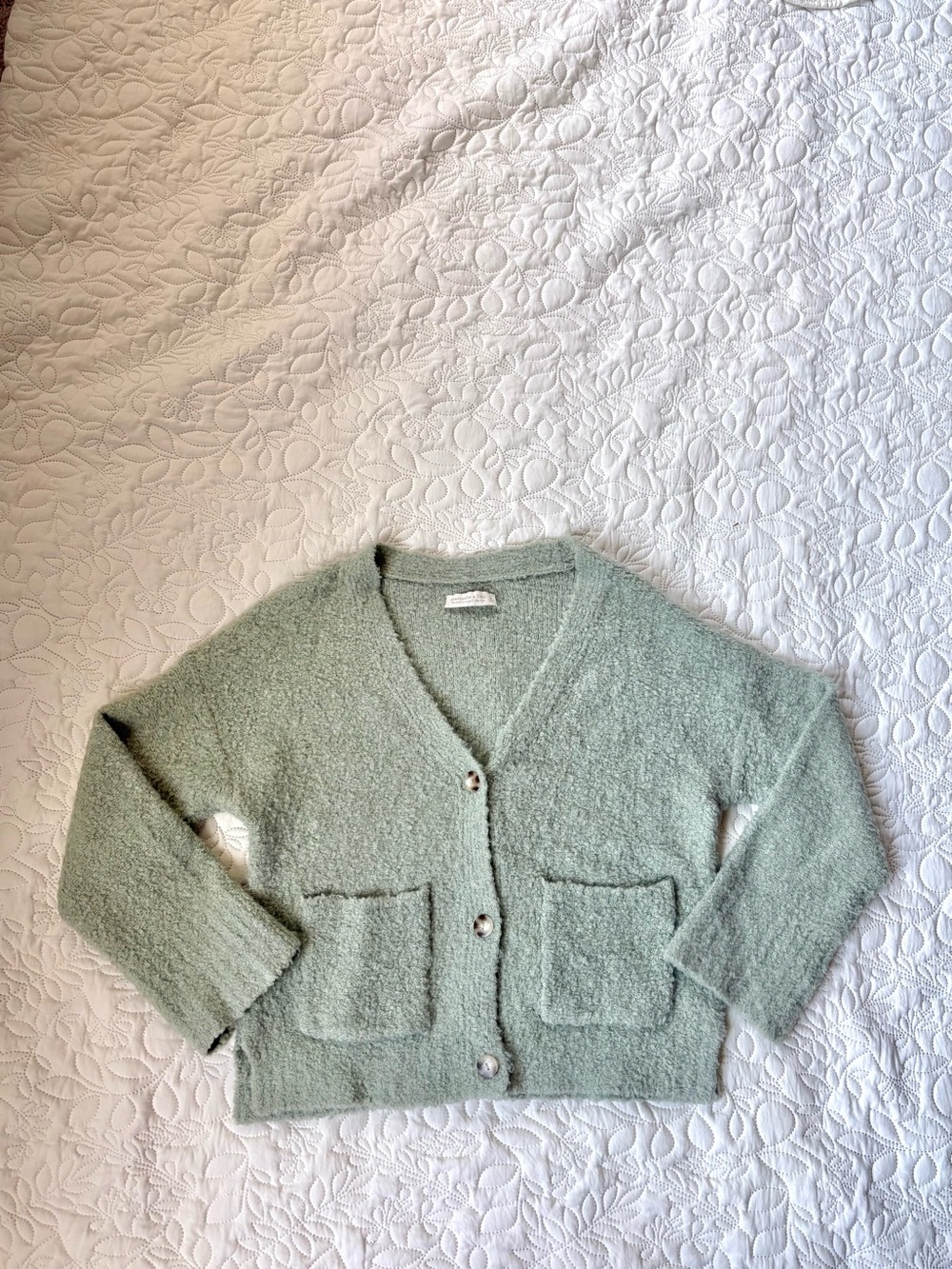 Abercrombie & Fitch Lounge Boucle Cardigan Sage Green Wool Blend M
